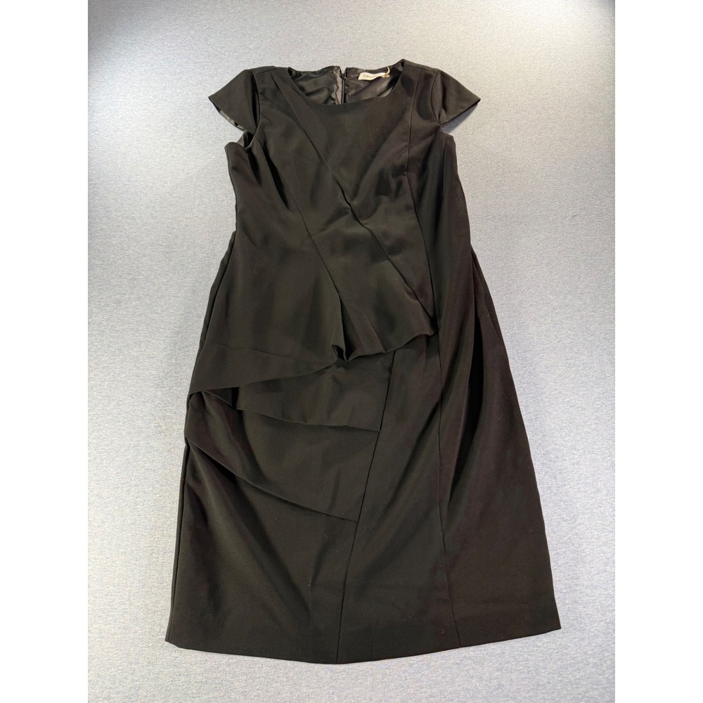 Calvin Klein Womens Black Asymmetrical Tiered Sheath Dress Size 8 Cap Sleeve